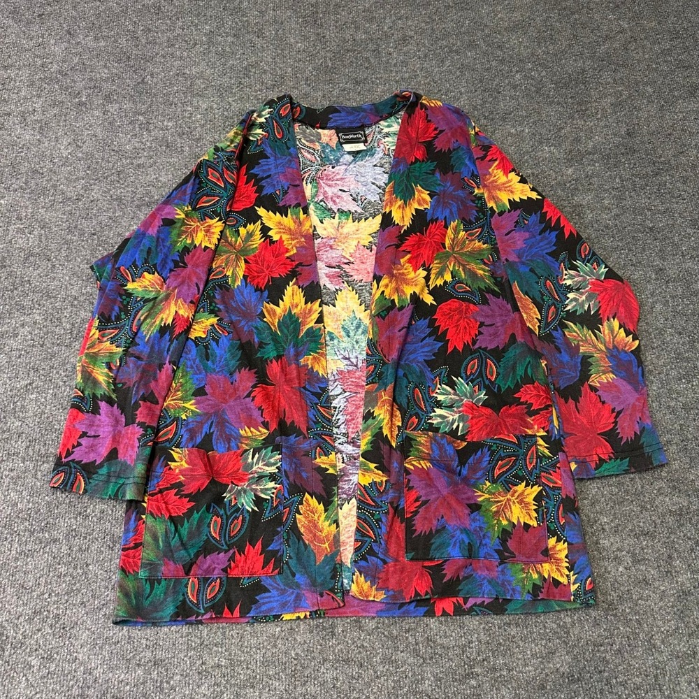 BonWorth Cardigan Womens Size S Multi-Color Leaf Paisley Print Made in USA Coat